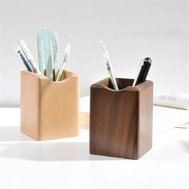Wooden Pen Holder for Desk, 2 Pack Natural Wood Pencil Cup Holder – Office Desk - Image 6