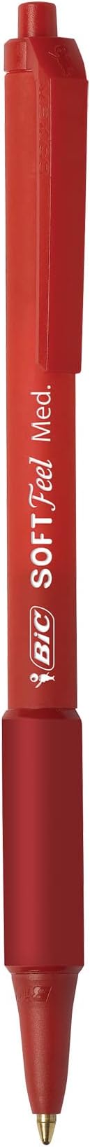 BIC Soft Feel Red Retractable Ballpoint Pens, Medium Point, 12-Count Pack - Image 3