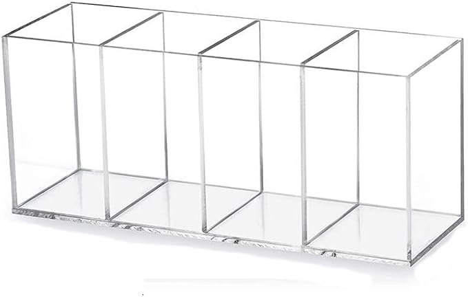 HSYMQ Acrylic Pen Holder 4 Compartments Clear Pencil Holder Organizer Makeup by HSYMQ
