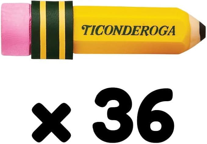Ticonderoga Pencil Shaped Erasers, 3 Erasers/Pack, 12 Packs | Yellow, 0.75" x - Image 6