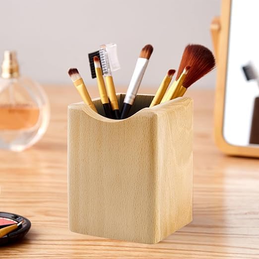 Wooden Pen Holder for Desk, 2 Pack Natural Wood Pencil Cup Holder – Office Desk - Image 2