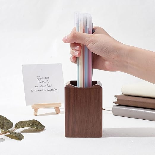 Wooden Pen Holder for Desk, 2 Pack Natural Wood Pencil Cup Holder – Office Desk - Image 7
