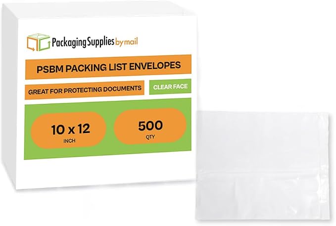 PSBM 500 PCS 10 x 12 Inch Clear Blank Packing List Envelopes, Shipping - Image 2