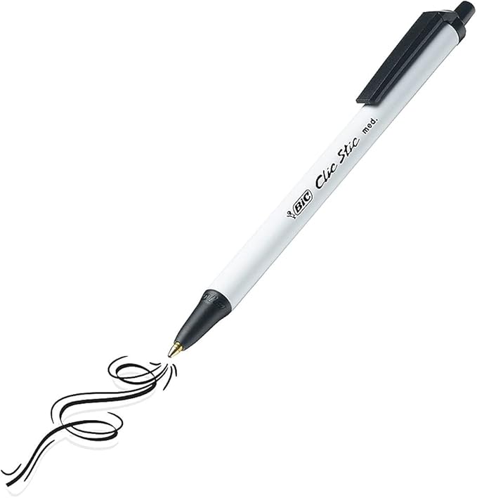 BIC Clic Stic Black Retractable Ballpoint Pens, Medium Point, School Supplies - Image 5