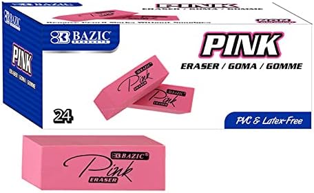 BAZIC Products Pink Bevel Block Erasers, Latex-Free, 24-Box | pink beveled by BAZICProducts
