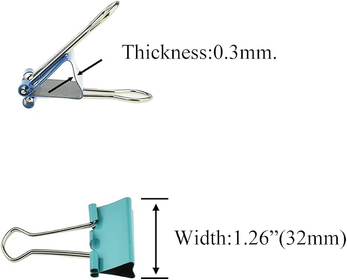 HAHIYO Binder Clips Paper Clamps Spring Steel Sturdy Medium 1.26 inches Width - Image 2