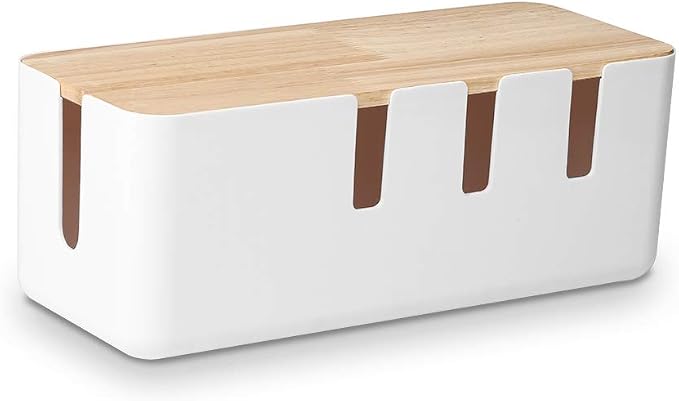 Cable Management Box by Baskiss, Wood Lid, Wire Organizer by Baskiss