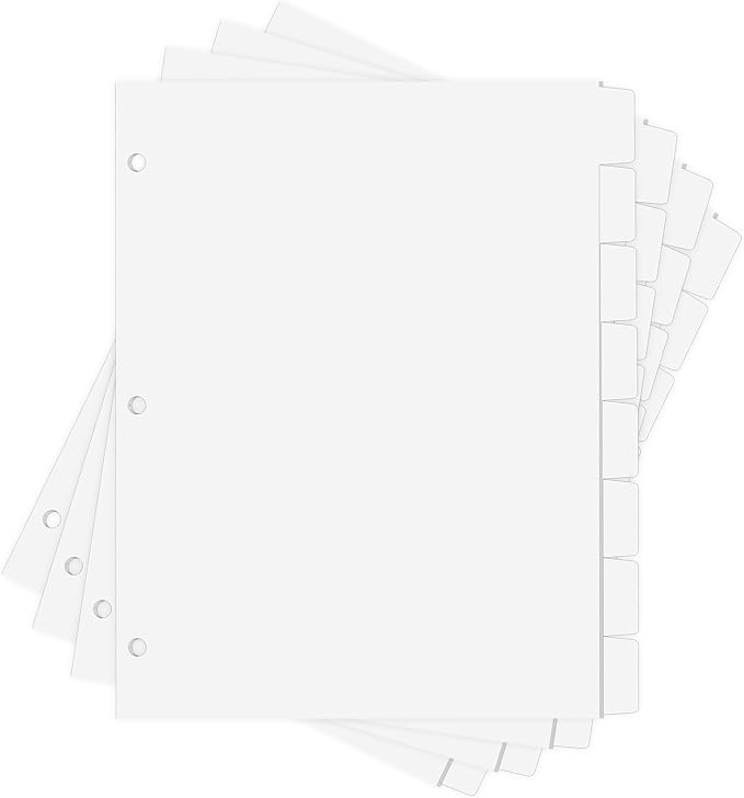 Binder Dividers for 3 Ring Binder, 1/8 Cut Tabs, Letter Size, Blank Write On - Image 2