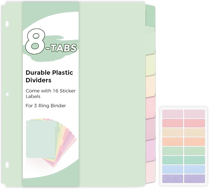 SKYDUE Durable Plastic 8-Tab Dividers by SKYDUE