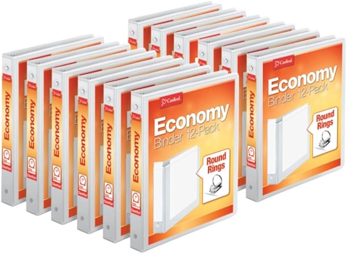 Cardinal 1 Inch 3 Ring Binders, 12 Pack, Round Ring Binder, Holds 225 Sheets by TOPSProducts