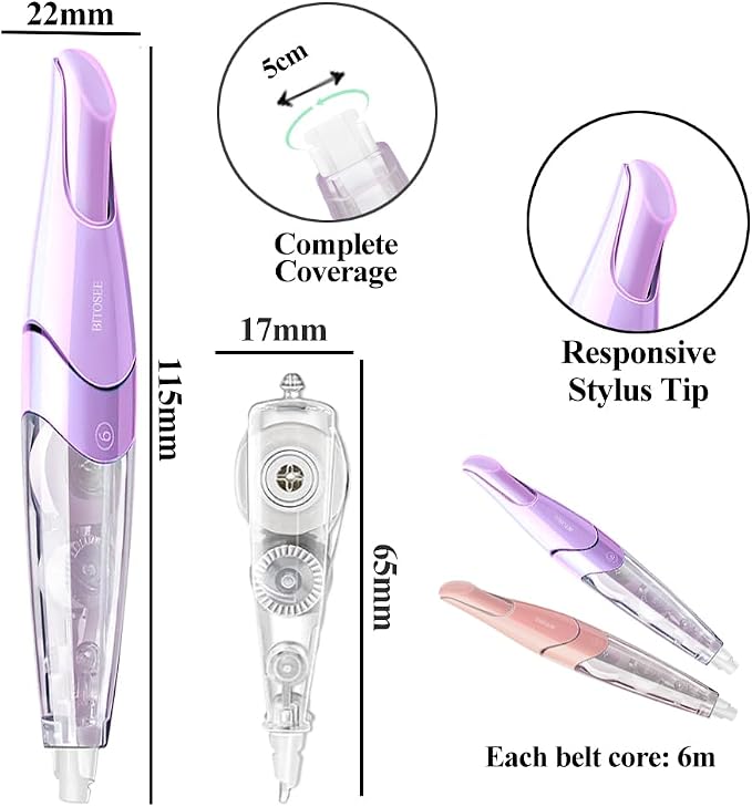 White Correction Tape, Retractable Refillable Correction Tape, - Image 7
