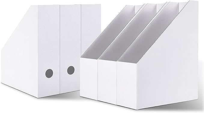 Rempry Magazine File Holders White, Foldable Cardboard Document Organizer Boxes by Rempry