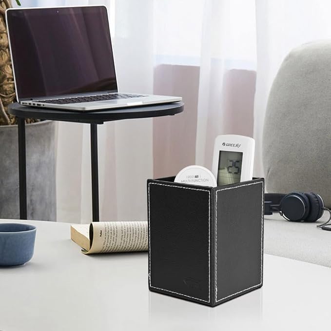 Pen Pencil Holder Cup Container PU Leather Desk Organizer Stand Decor Brush - Image 2