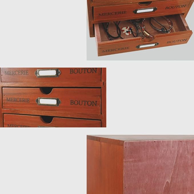 Wooden Storage Box with 4 Drawers Vintage Office Supplies and Accessories - Image 7