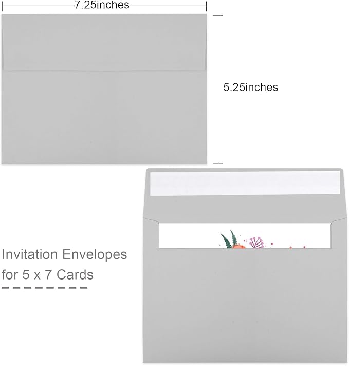 50 Packs 5x7 Dark Gray Envelope 5x7, Dark Gray Invitation Envelopes Self Seal - Image 2