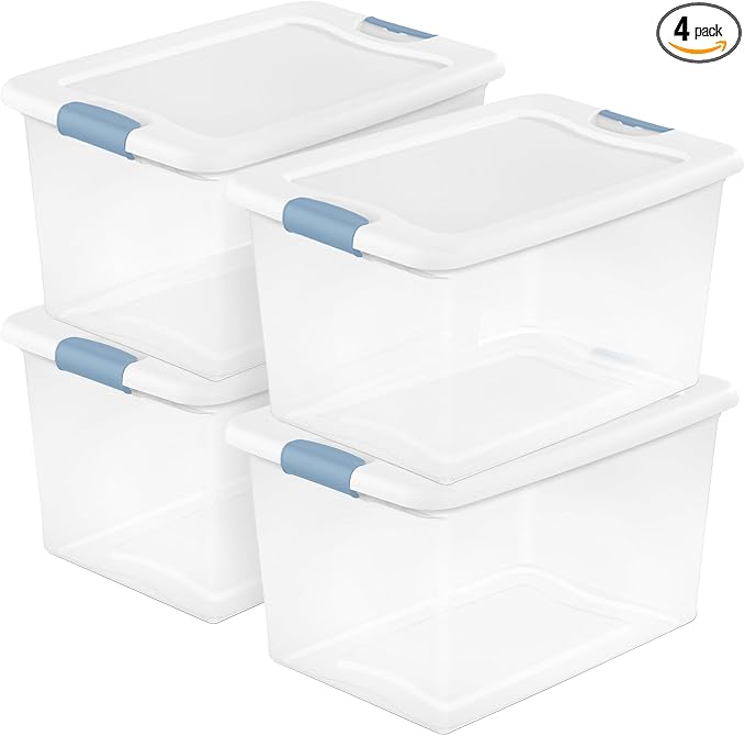 Sterilite 4-Pack 64 Quart Latching Box, Dorm Room, and Closet Organization by Sterilite