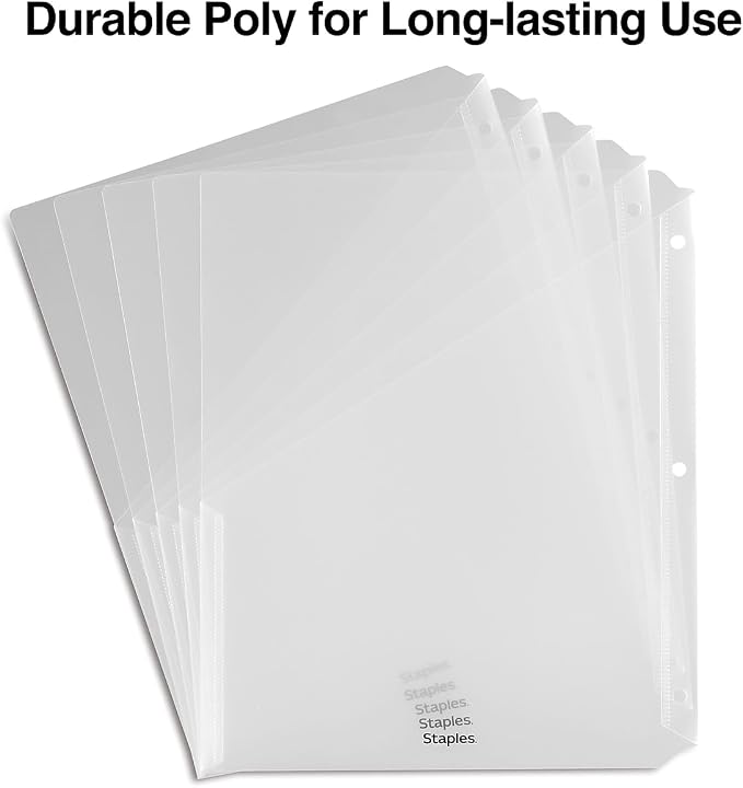 Staples Poly Binder Pocket, 3‑Hole Punched – 5/Pack - Image 3