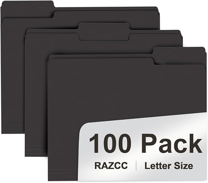 File Folder, RAZCC 100 Pack 1/3 Cut Tab File Folders Letter Size, Folders by RAZCC
