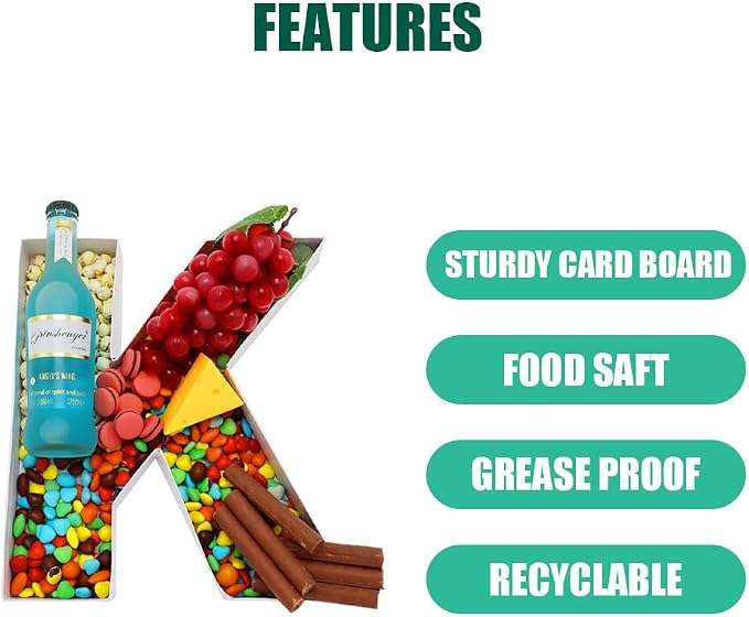 Cardboard Letter Fillable Charcuterie Board Candy Food Tray, 12.2 inch - Image 3