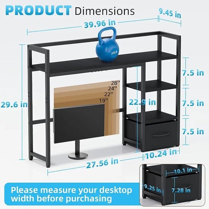 Marbrasse Desk Shelf with Drawer, Desk Shelf - Image 3