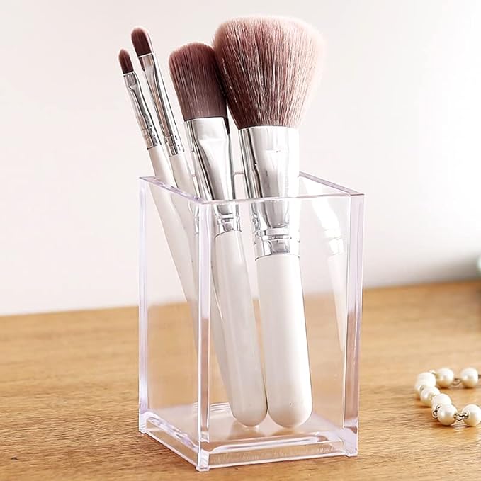 Newkita 2 Pack Clear Acrylic Pencil Pen Holder Cup, Acrylic Cosmetic Brushes - Image 6