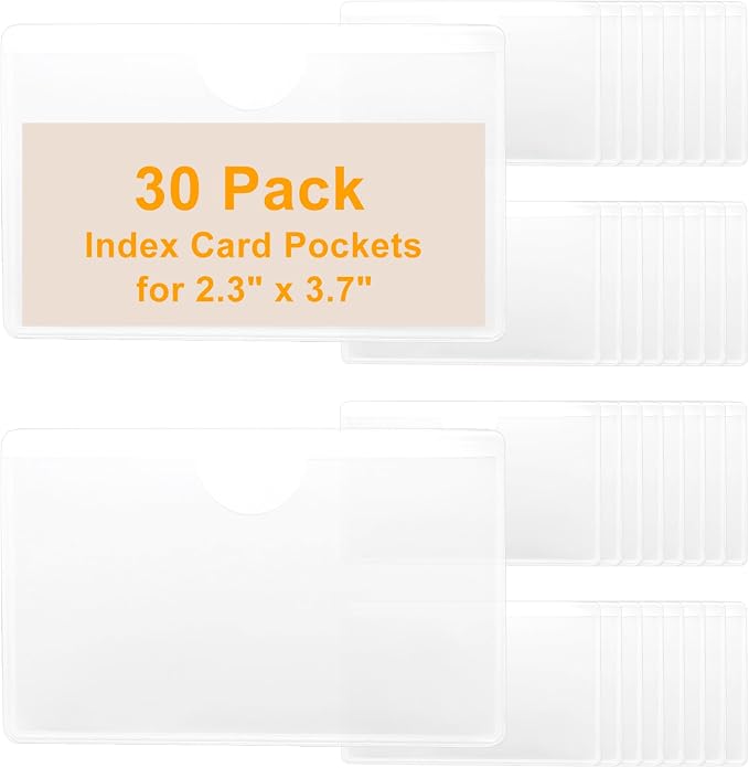 30 PCS Clear Adhesive Pockets, 3.7" x 2.3" Plastic Index Card Holder Labels by Kyuionty