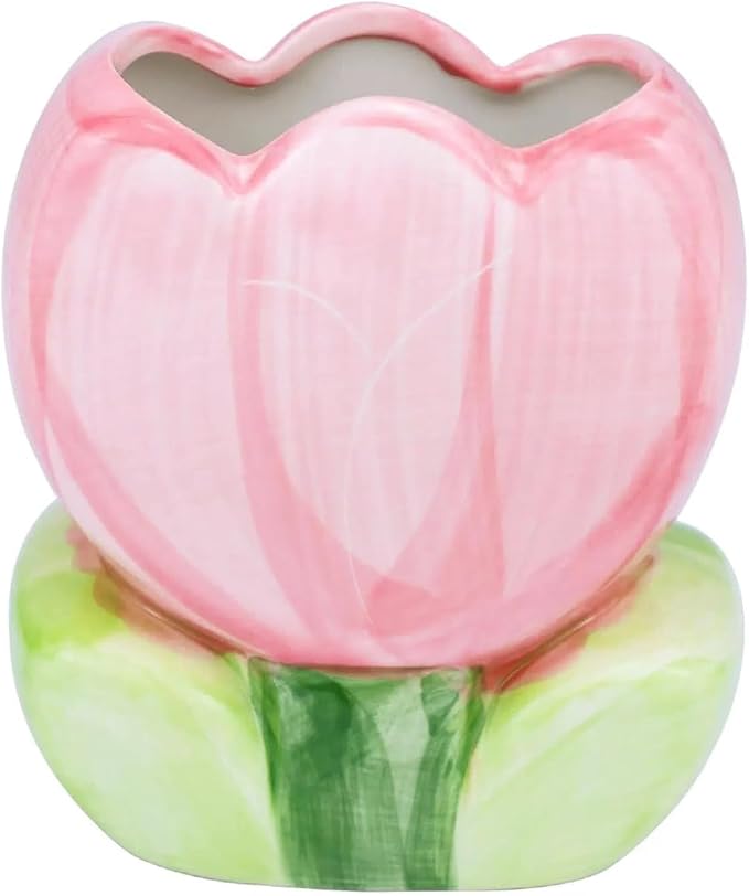 Pink Pencil Holder, Ceramic Tulip Pen Holder, Aesthetic Office Vanity Kitchen by Unknown