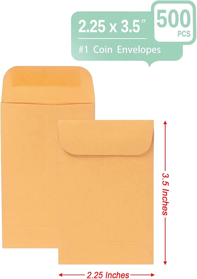 Xxcxpark 500 PCS #1 Coin Envelopes, 2-1/4” x 3-1/2” inches Brown Kraft - Image 3