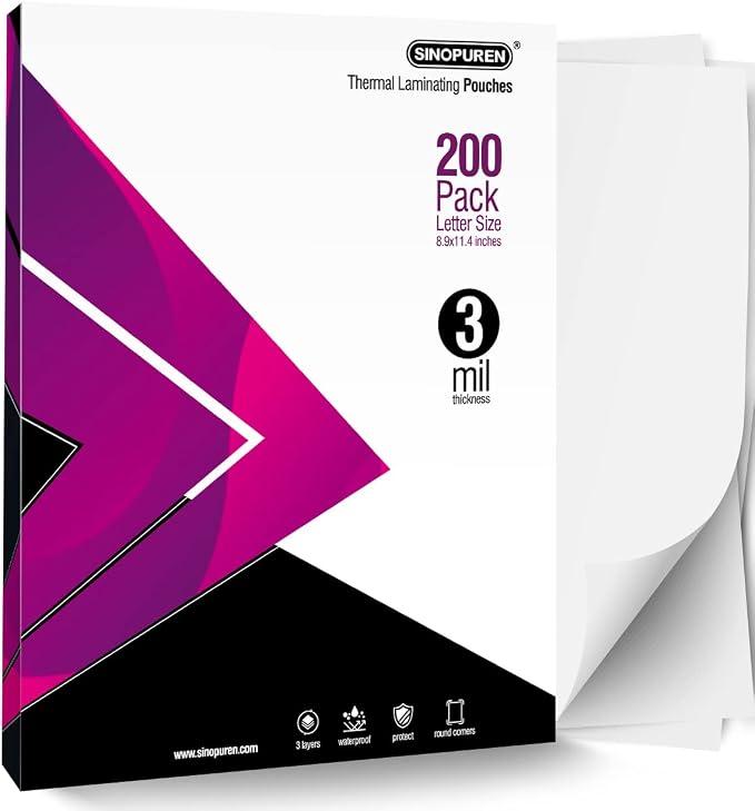 Thermal Laminating Pouches, 3mil Laminating Sheets, 8.9x11.4 Inches, Letter Size by SINOPUREN