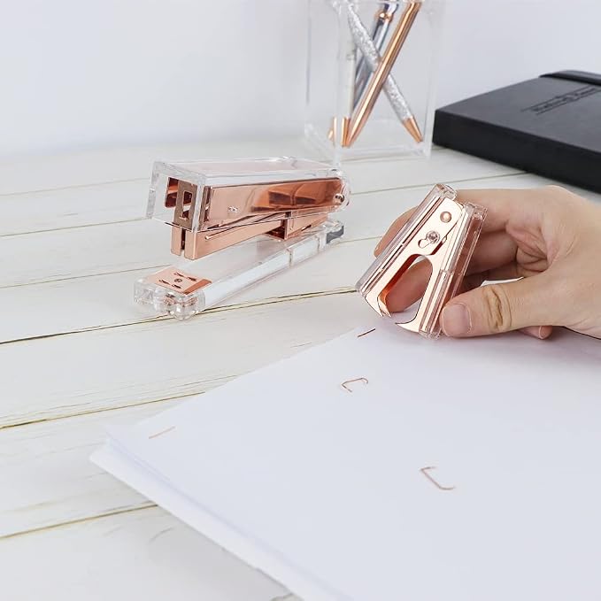 NatSumeBasics Clear Acrylic Staple Remover 2pcs Rose Gold Cute Staple Stapler - Image 3