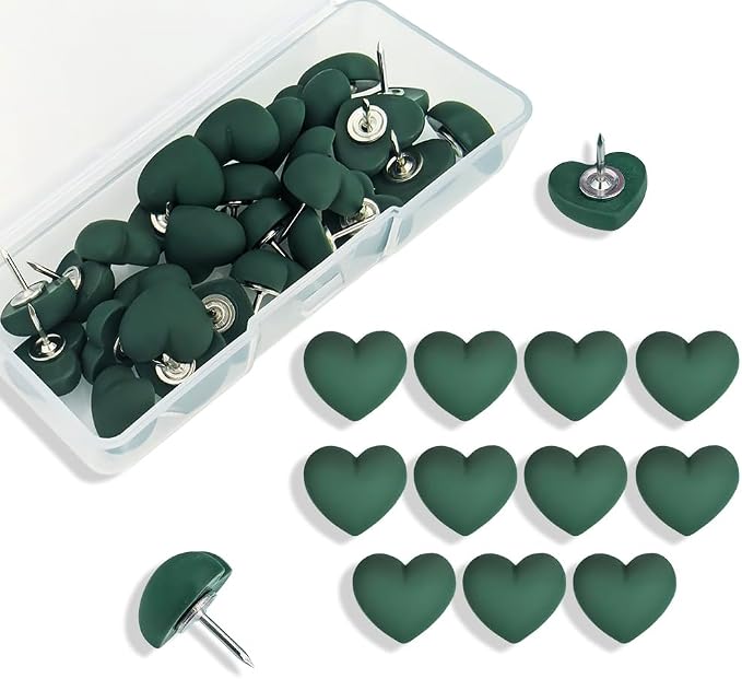 28pcs Decorative Heart Push Pins Dark Green Thumb Tacks by Aoxsie