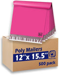 POLYSELLS 500 pcs 12x15.5 Inches Pink Poly Mailers Shipping Envelopes, Strong by POLYSELLS