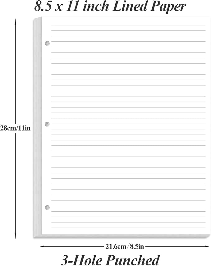 3-Hole Lined Refill Paper, Letter Size Punched Ruled Filler, 100 Sheets / 200 - Image 3