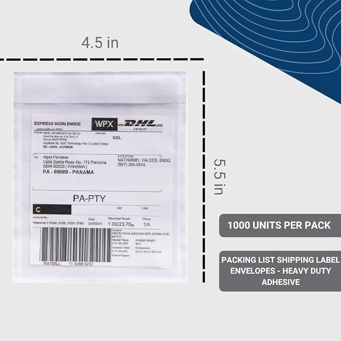 1000 Units, 4.5"x5.5" Clear Packing List Shipping Pouches – Heavy Duty - Image 2