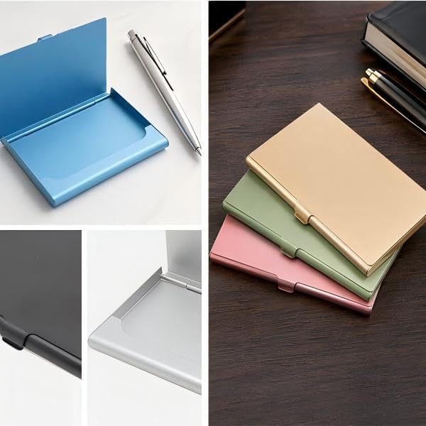 Pack of 2 Silver Metal Business Card Holder, Aluminum Alloy Business Card Case - Image 5