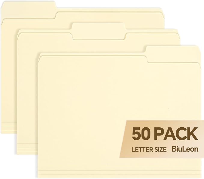 File Folders, 50 Pack Manilla Folders 8.5x11, 1/3 Cut Tabs Manila File Folders by Unknown