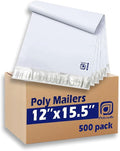 POLYSELLS 500 pcs 12x15.5 Inches White x Silver Poly Mailers Shipping Envelopes by POLYSELLS