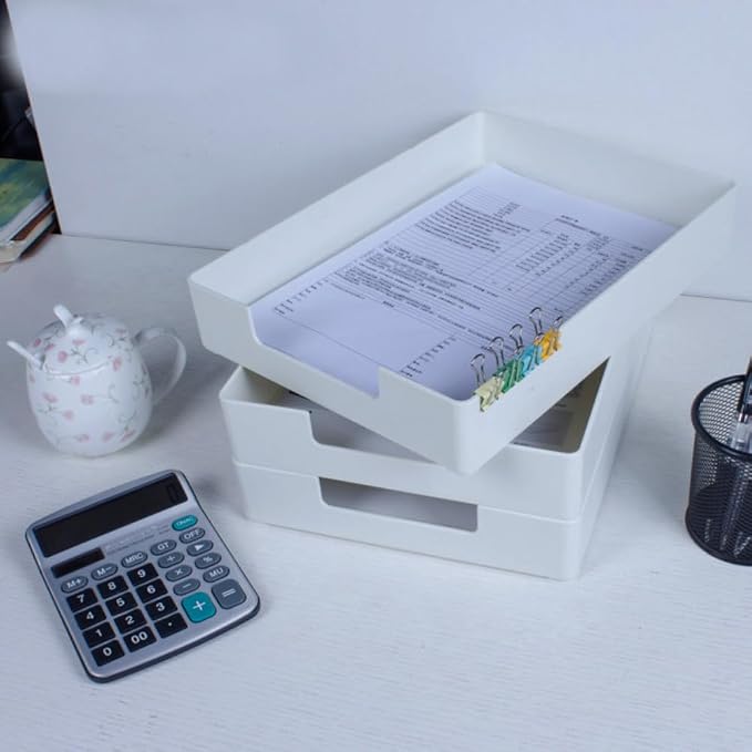 Stackable Letter Tray, 2 Pack Off-White, Desk Organizer | Plastic stackable - Image 2
