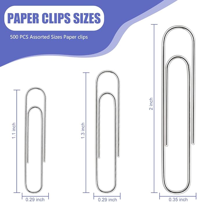 Paper Clips, Premium Silver Paperclip Large Medium and Small, Rustproof Metal - Image 2