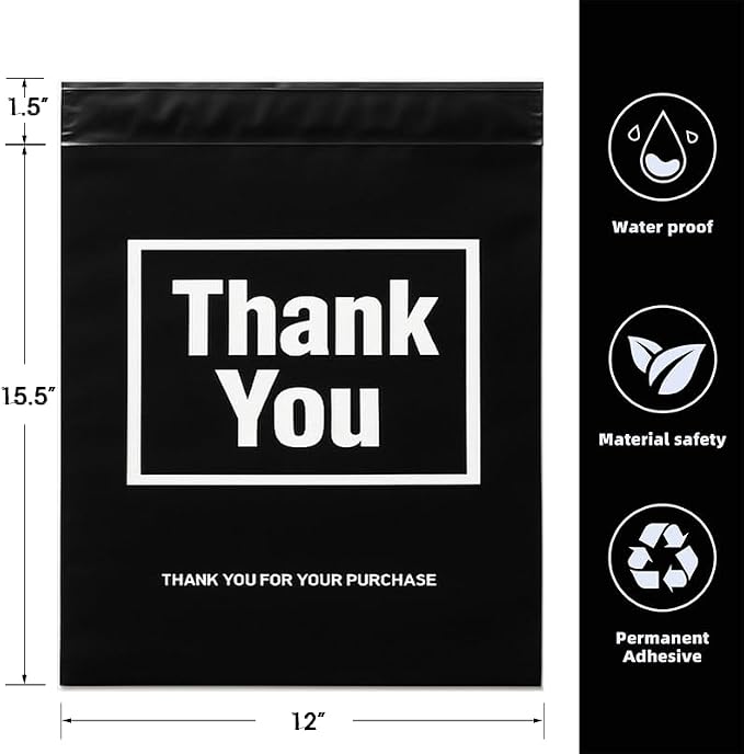 POLYSELLS Thank You Poly Mailers 12x15.5 inches 50 Pcs Waterproof Self-Sealing - Image 2