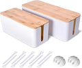 2 Pack Large Cable Management Box – Wooden Style Cord Organizer and Cover by Naeety
