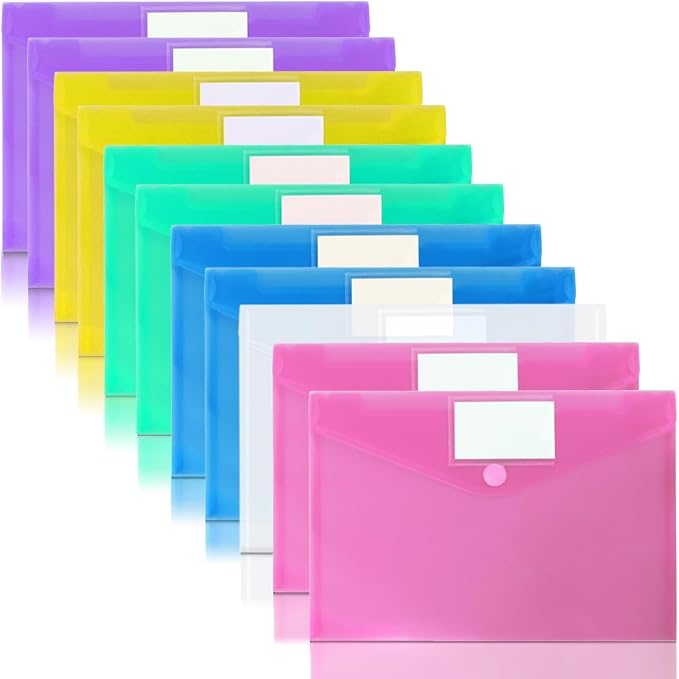 11 Pack Plastic Poly Filing Envelopes, 6 Assorted Color by OUTYLTS