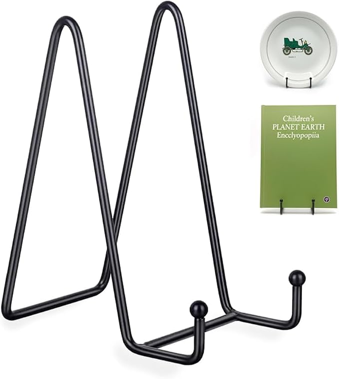 KINGDOM SOLUTIONS 4" 2-Pack Metal Stands Black – Book Stand – Sturdy Plate by KINGDOMSOLUTIONS