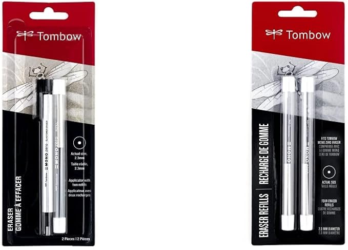 Tombow Mono Zero Eraser and Refill Value Pack, Round 2.3mm. Precision Tip by Tombow