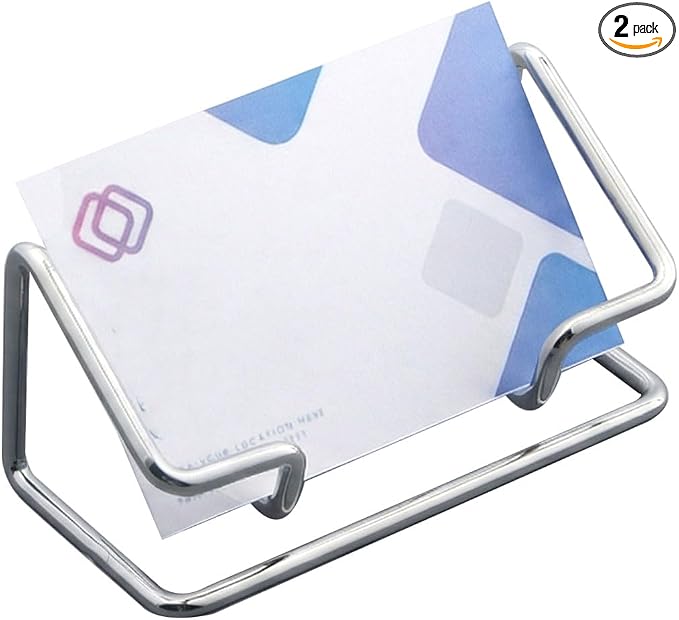 2 Pack Minimalist Metal Business Card Holder, Simple Wire Frame Desktop by Unknown