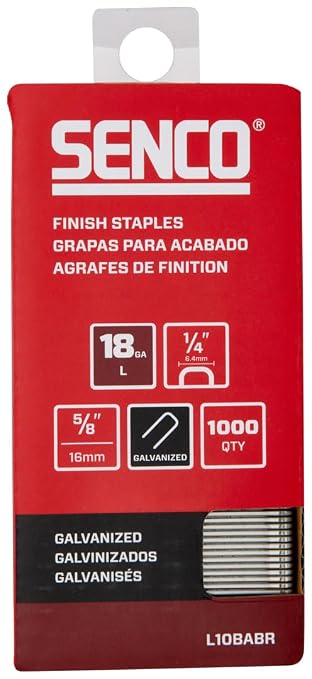 SENCO L10BABR 18 Gauge 1/4" Crown Finish Staples, 5/8" Length, Galvanized by SENCO