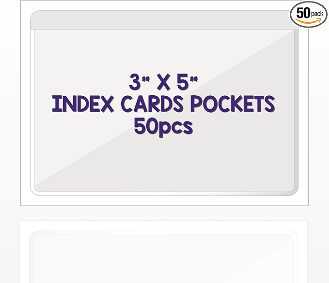 IMAGAME Clear Adhesive 3" x 5" Index Card Pockets, Labels Holders, 50 Pack | by IMAGAME
