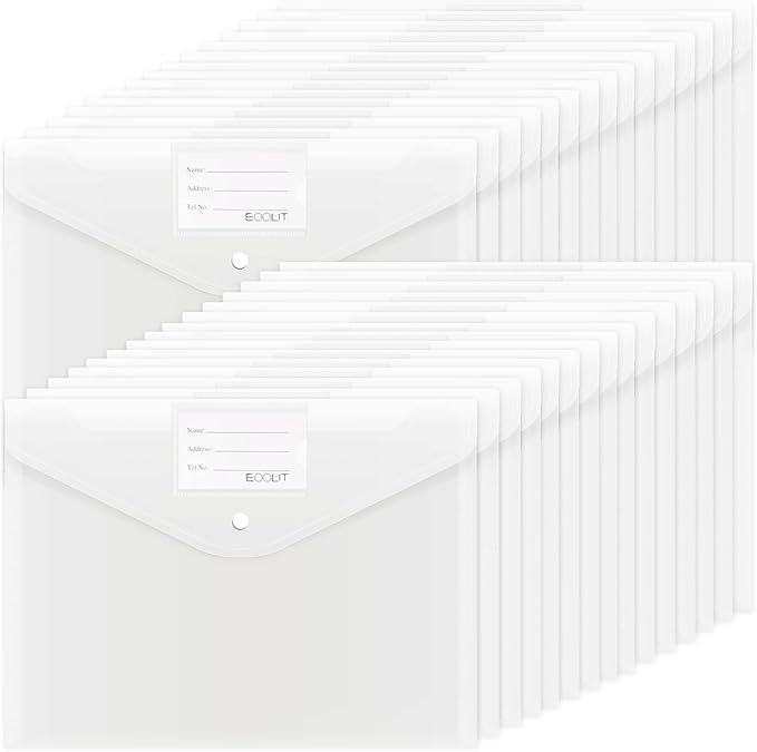EOOUT 30pcs Plastic Envelopes, Document Folders Letter Size A4 Size File by EOOUT