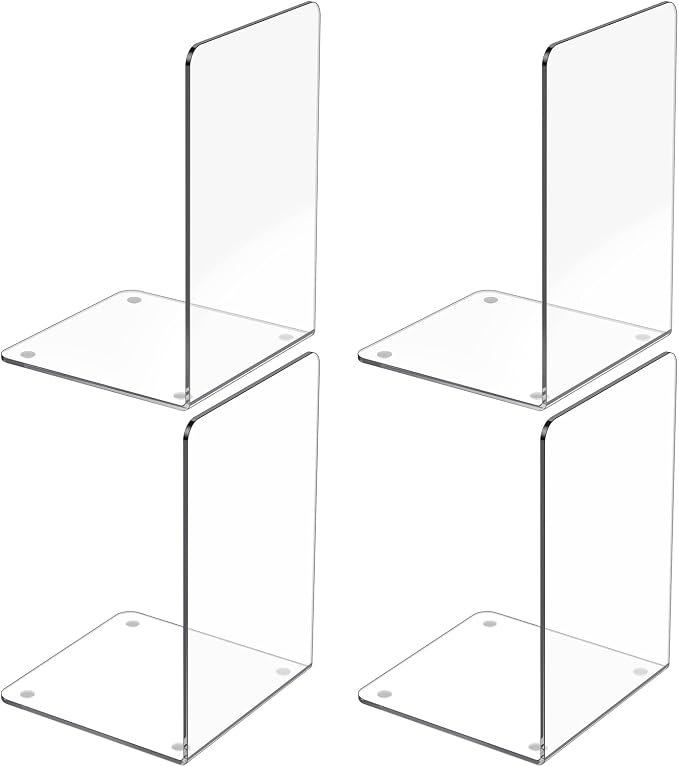 Acrylic Bookends 4 Pcs, Transparent Bookend Organizer, Book Holder Stand by Dooiclear