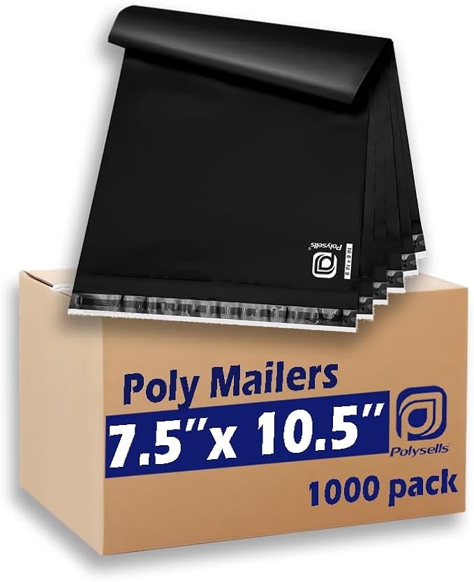 POLYSELLS 1000 pcs 7.5x10.5 Inches Black Poly Mailers Shipping Envelopes by POLYSELLS